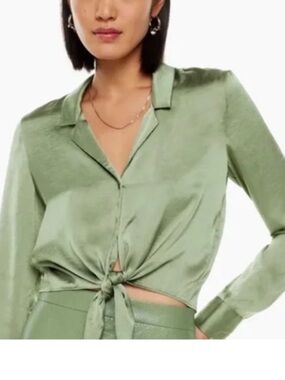 Wilfred Tie-Front Japanese Satin Blouse - Sage Frost - AS IS  - Size Medium